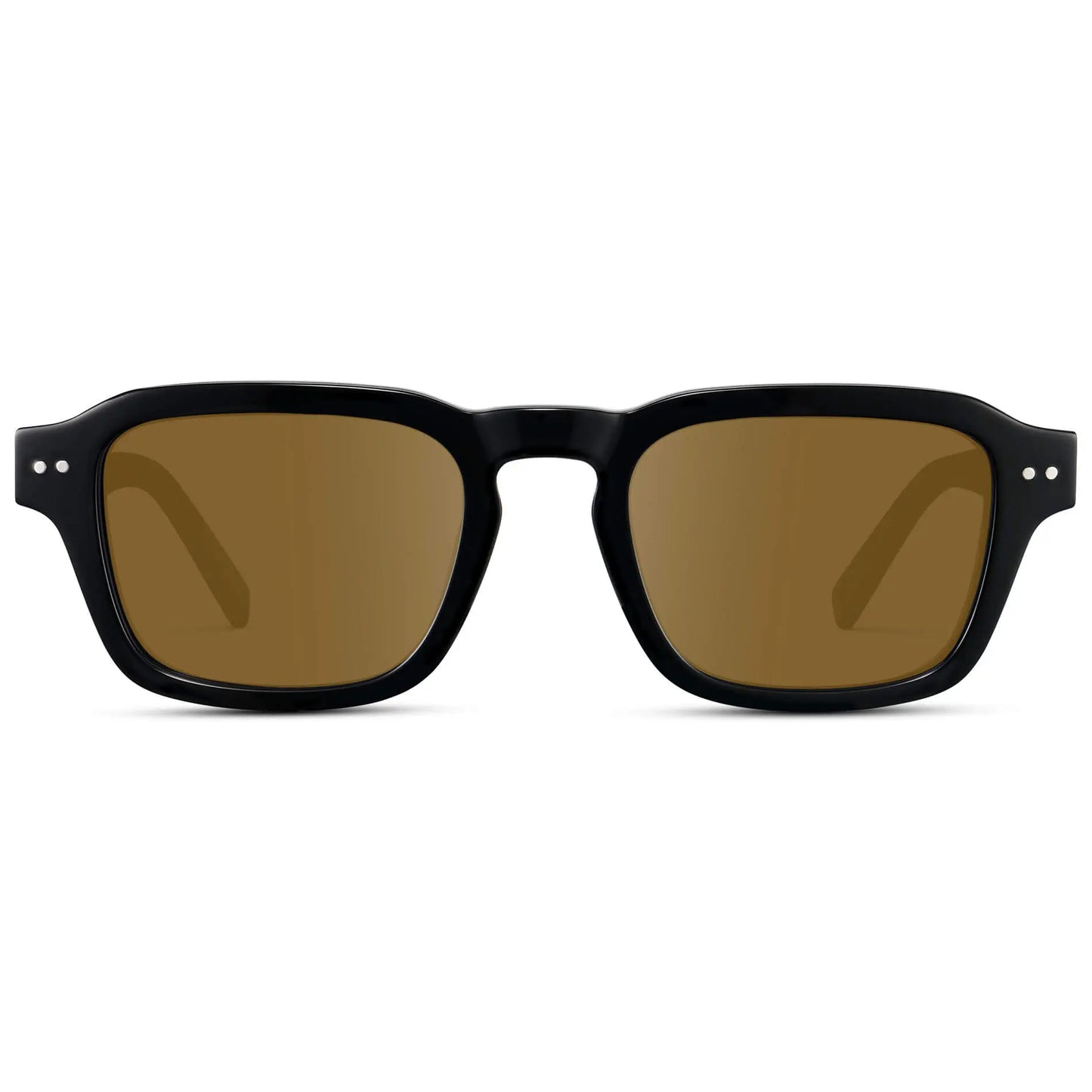 Black / Amber || Men's Rectangular Prescription Sunglasses with Black Acetate Frame and Brown Prescription Lens