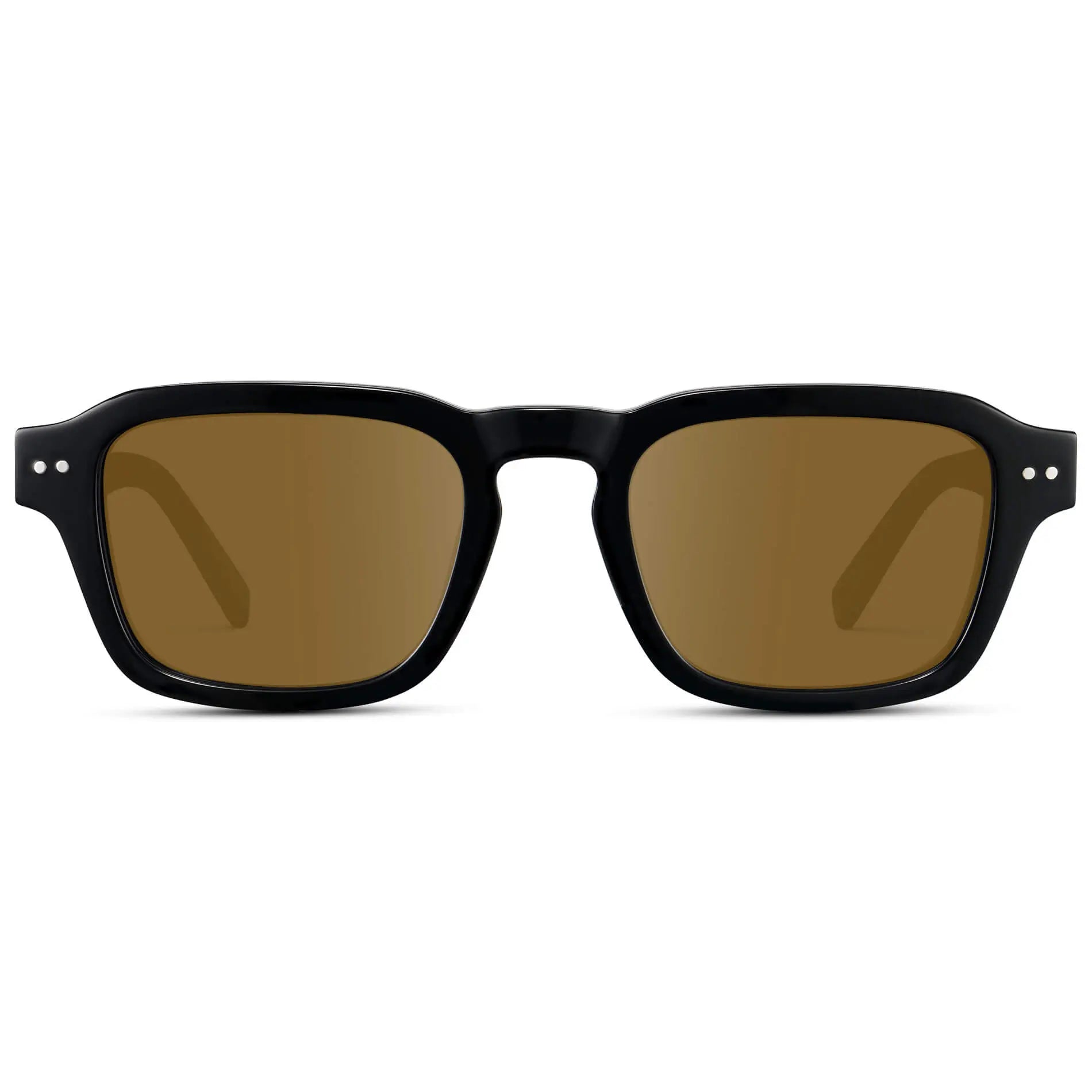 Black / Amber || Men's Rectangular Prescription Sunglasses with Black Acetate Frame and Brown Prescription Lens