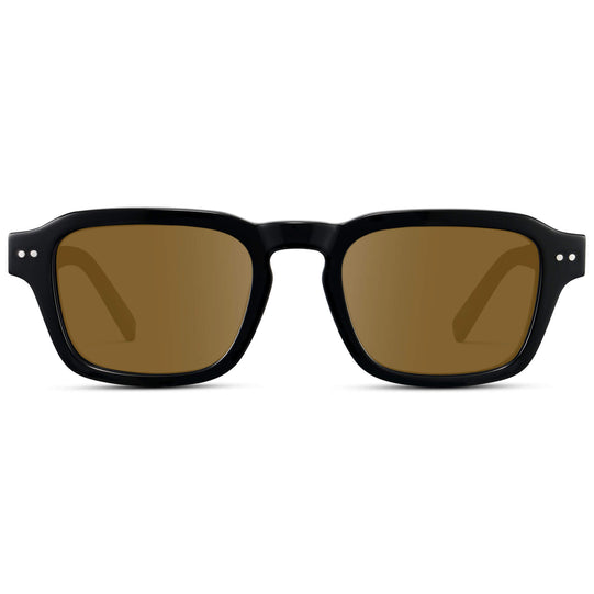 Black / Amber Lens || Men's Rectangular Prescription Sunglasses with Black Acetate Frame and Brown Prescription Lens