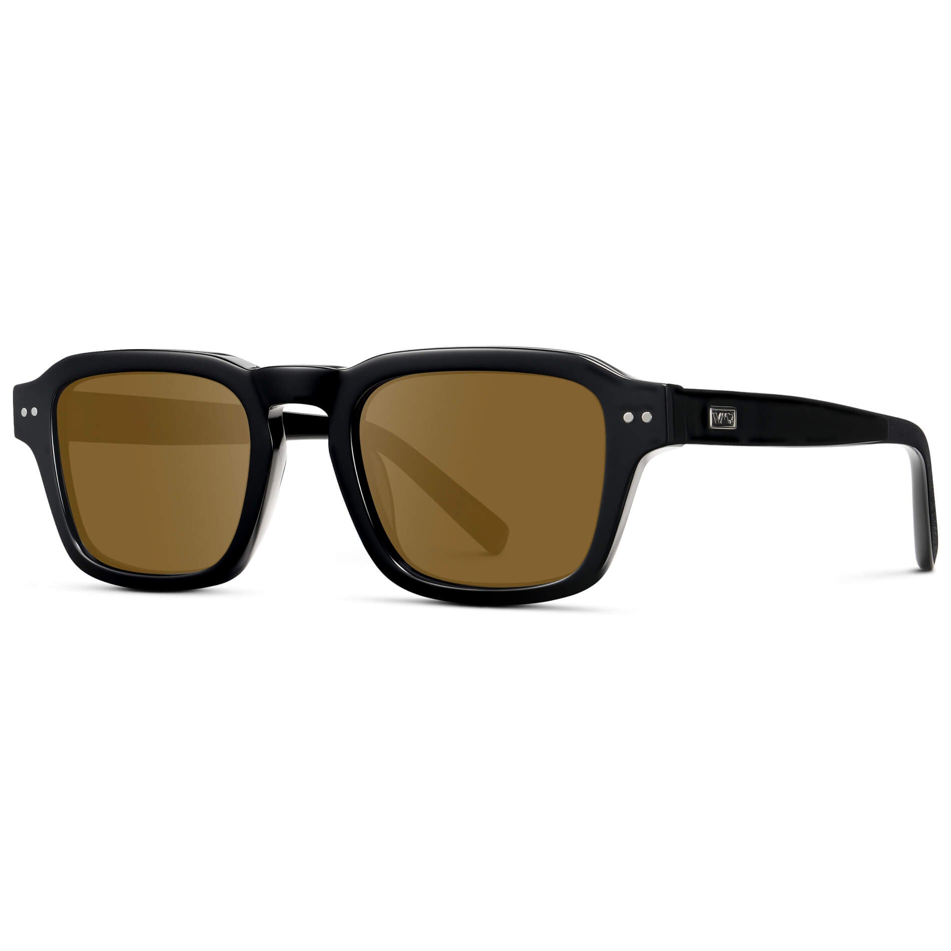 Black / Amber Lens || Men's Rectangular Prescription Sunglasses with Black Acetate Frame and Brown Prescription Lens