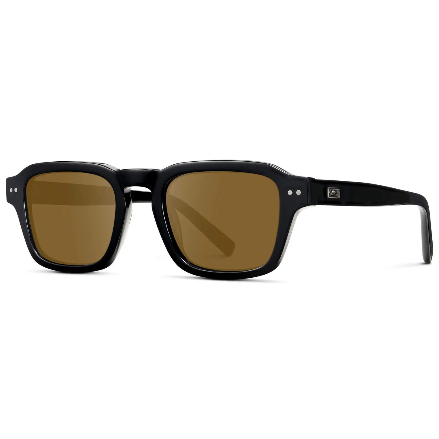 Black / Amber || Men's Rectangular Prescription Sunglasses with Black Acetate Frame and Brown Prescription Lens