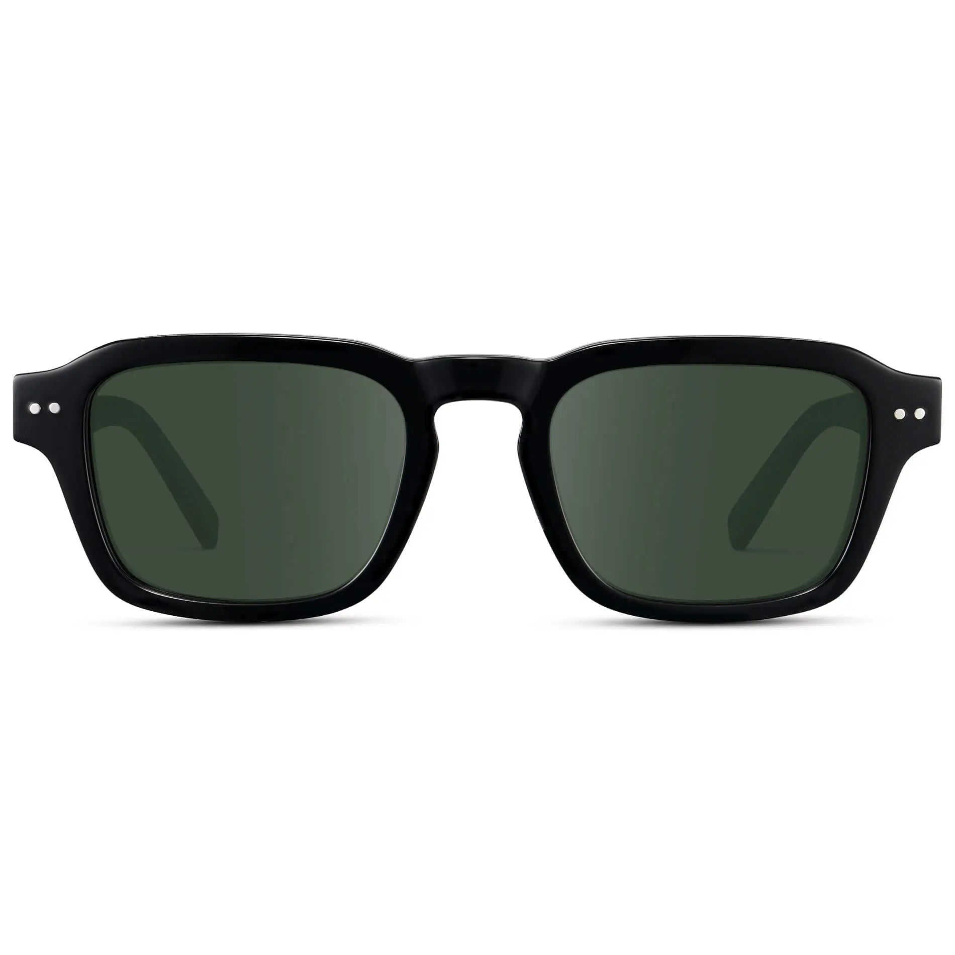 Black / G15 || Men's Rectangular Prescription Sunglasses with Black Acetate Frame and Green Prescription Lens