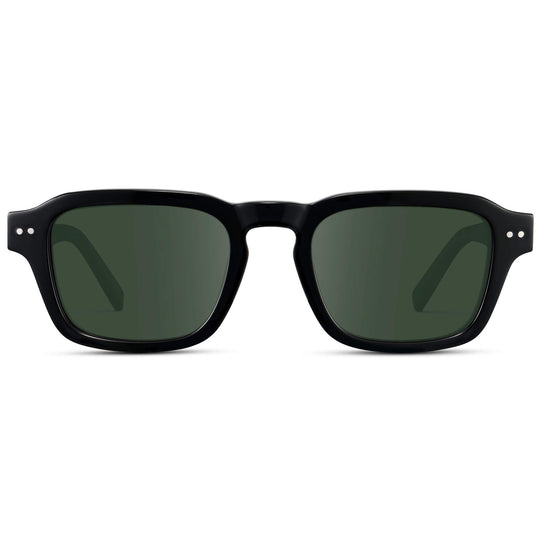 Black / G15 Lens || Men's Rectangular Prescription Sunglasses with Black Acetate Frame and Green Prescription Lens