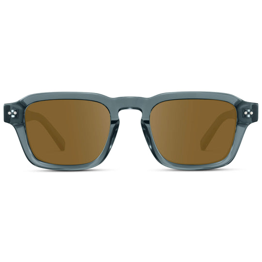 Crystal Stone Blue / Amber Lens || Men's Rectangular Prescription Sunglasses with Blue Acetate Frame and Brown Prescription Lens