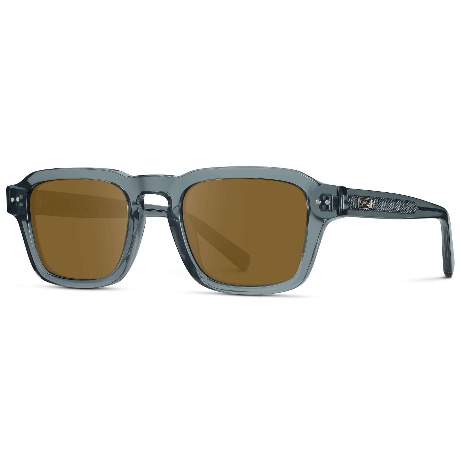 Crystal Stone Blue / Amber Lens || Men's Rectangular Prescription Sunglasses with Blue Acetate Frame and Brown Prescription Lens