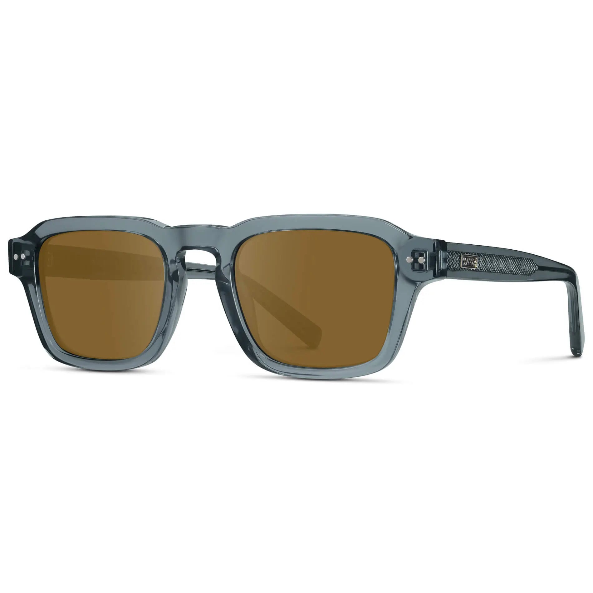 Crystal Stone Blue / Amber || Men's Rectangular Prescription Sunglasses with Blue Acetate Frame and Brown Prescription Lens
