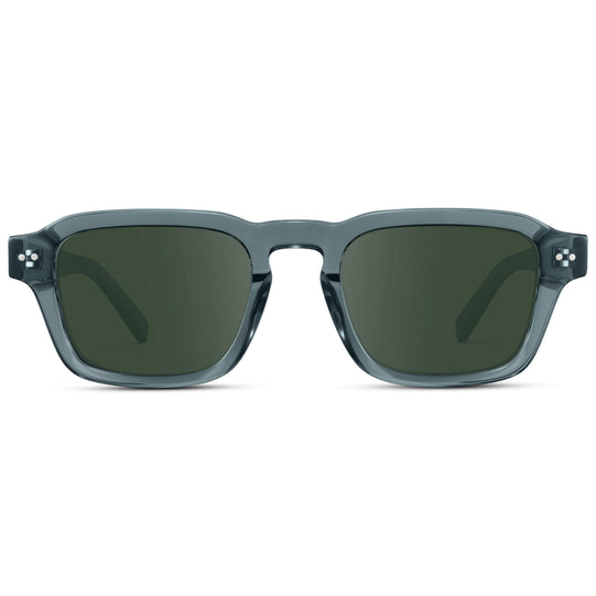 Crystal Stone Blue / G15 Lens || Men's Rectangular Prescription Sunglasses with Blue Acetate Frame and Green Prescription Lens