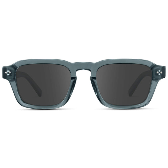 Crystal Stone Blue / Grey Lens || Men's Rectangular Prescription Sunglasses with Blue Acetate Frame and Grey Prescription Lens