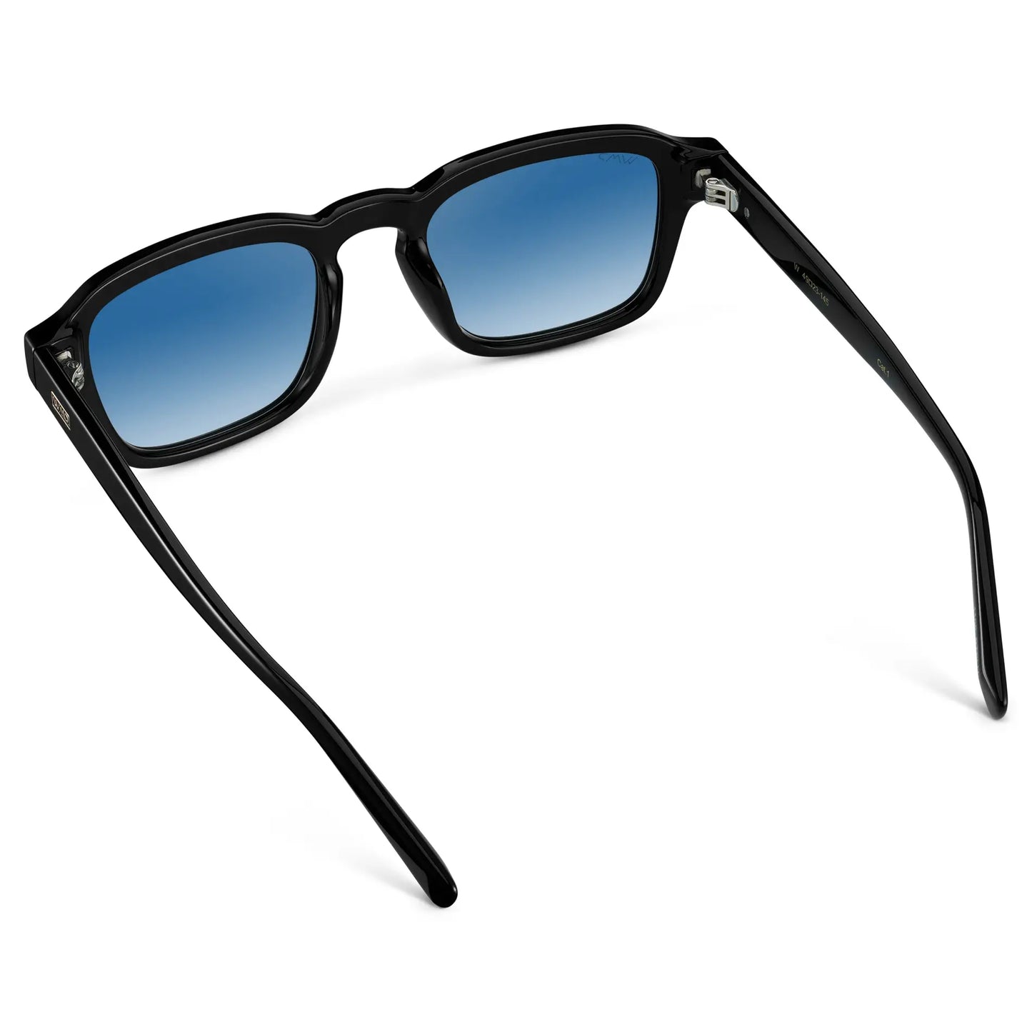 Black / Blue Gradient Tinted Lens || Back view of Men's Rectangular Sunglasses with Black Frame and Blue Gradient Tinted Lens