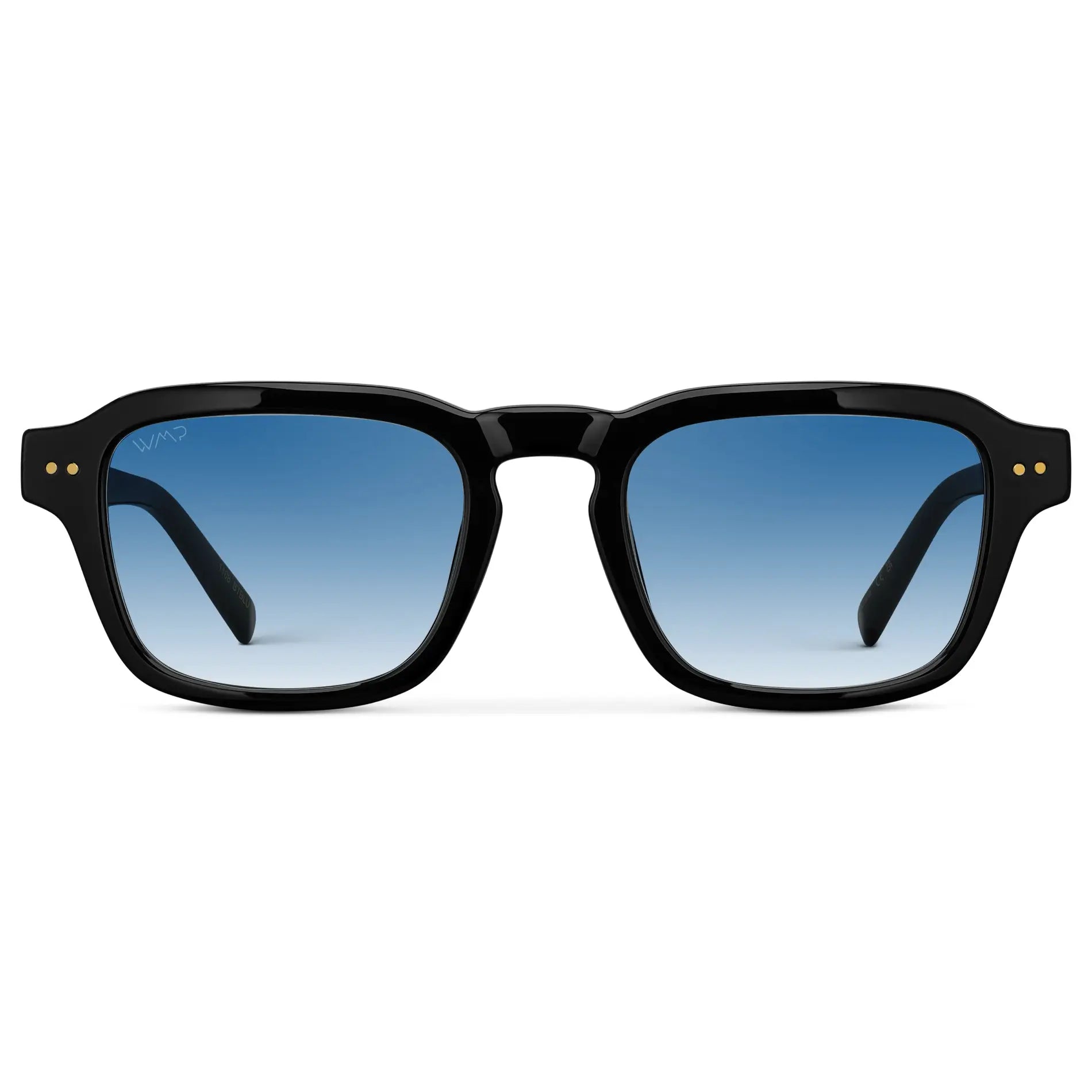 Black / Blue Gradient Tinted Lens || Front view of Men's Rectangular Sunglasses with Black Frame and Blue Gradient Tinted Lens