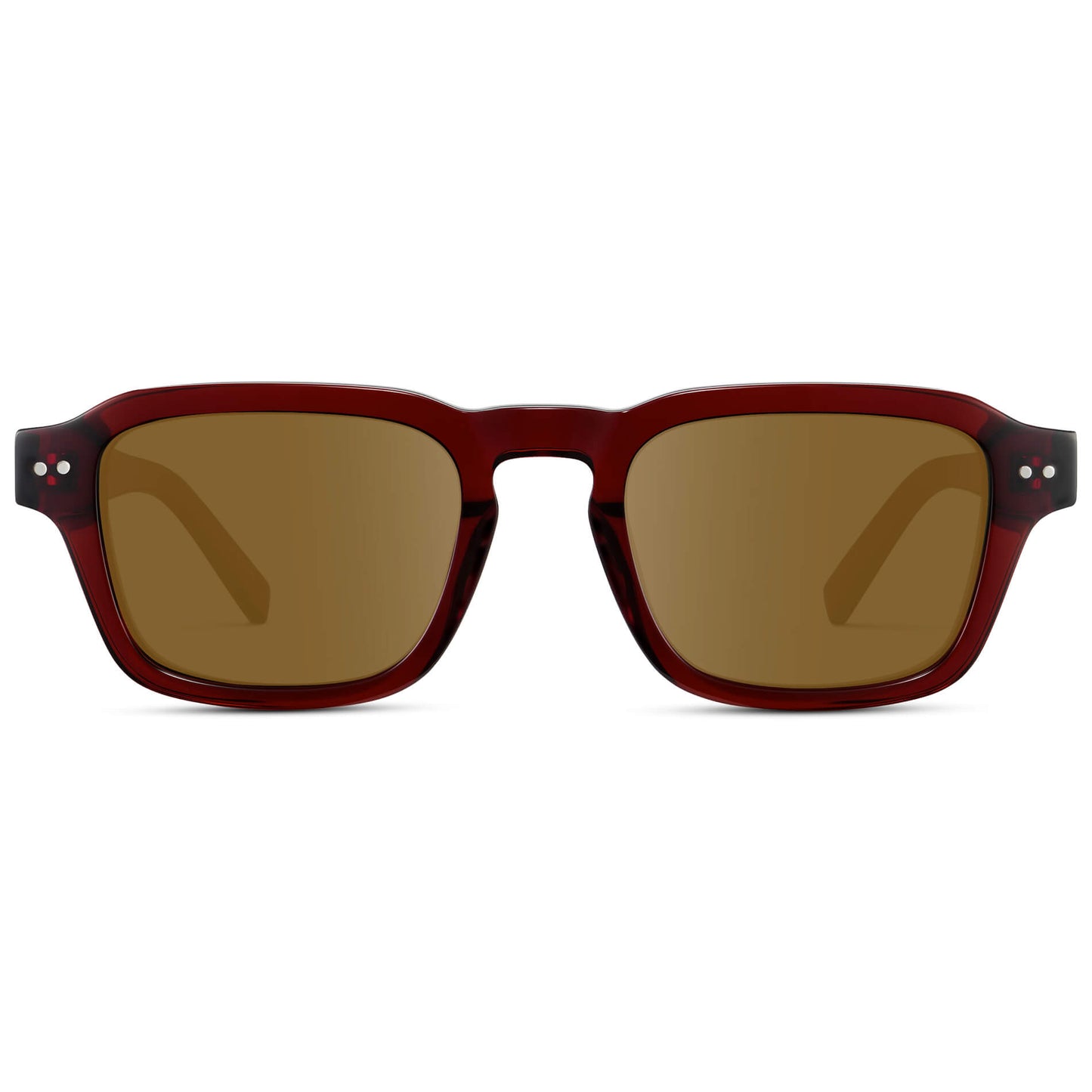 Red Garnet / Amber Lens || Men's Rectangular Prescription Sunglasses with Red Acetate Frame and Brown Prescription Lens