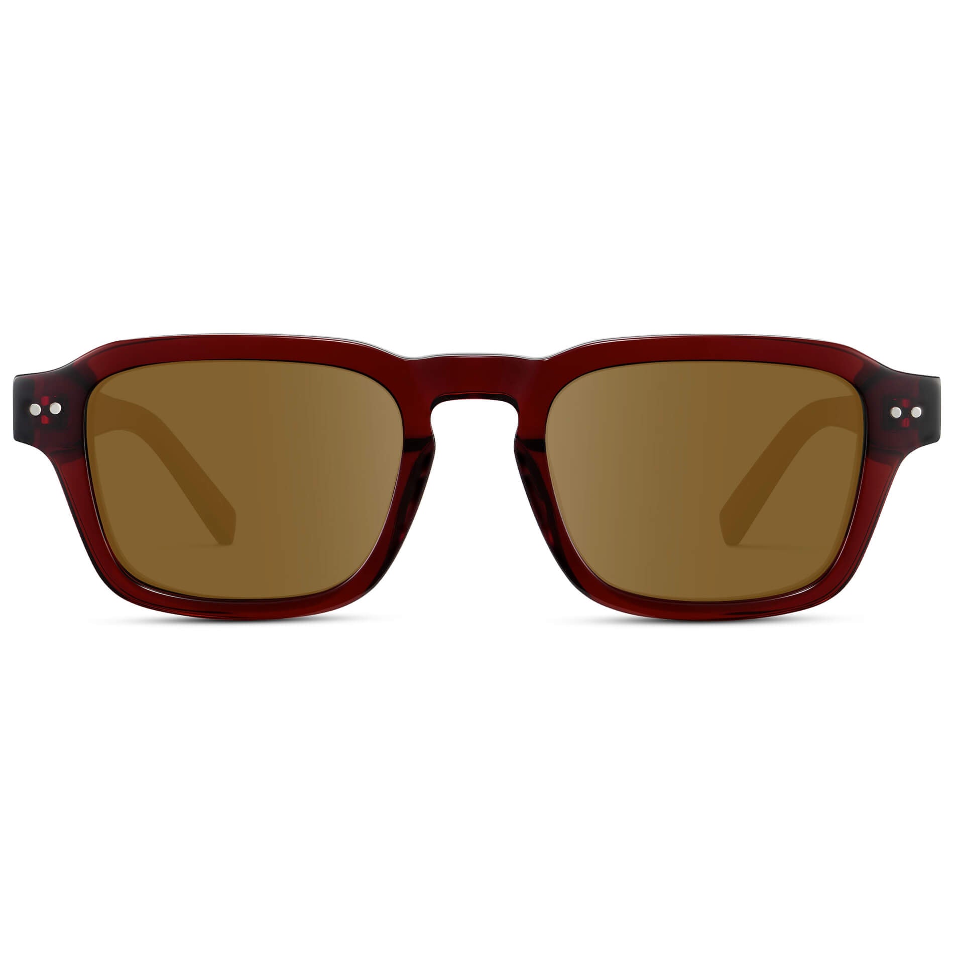 Red Garnet / Amber Lens || Men's Rectangular Prescription Sunglasses with Red Acetate Frame and Brown Prescription Lens