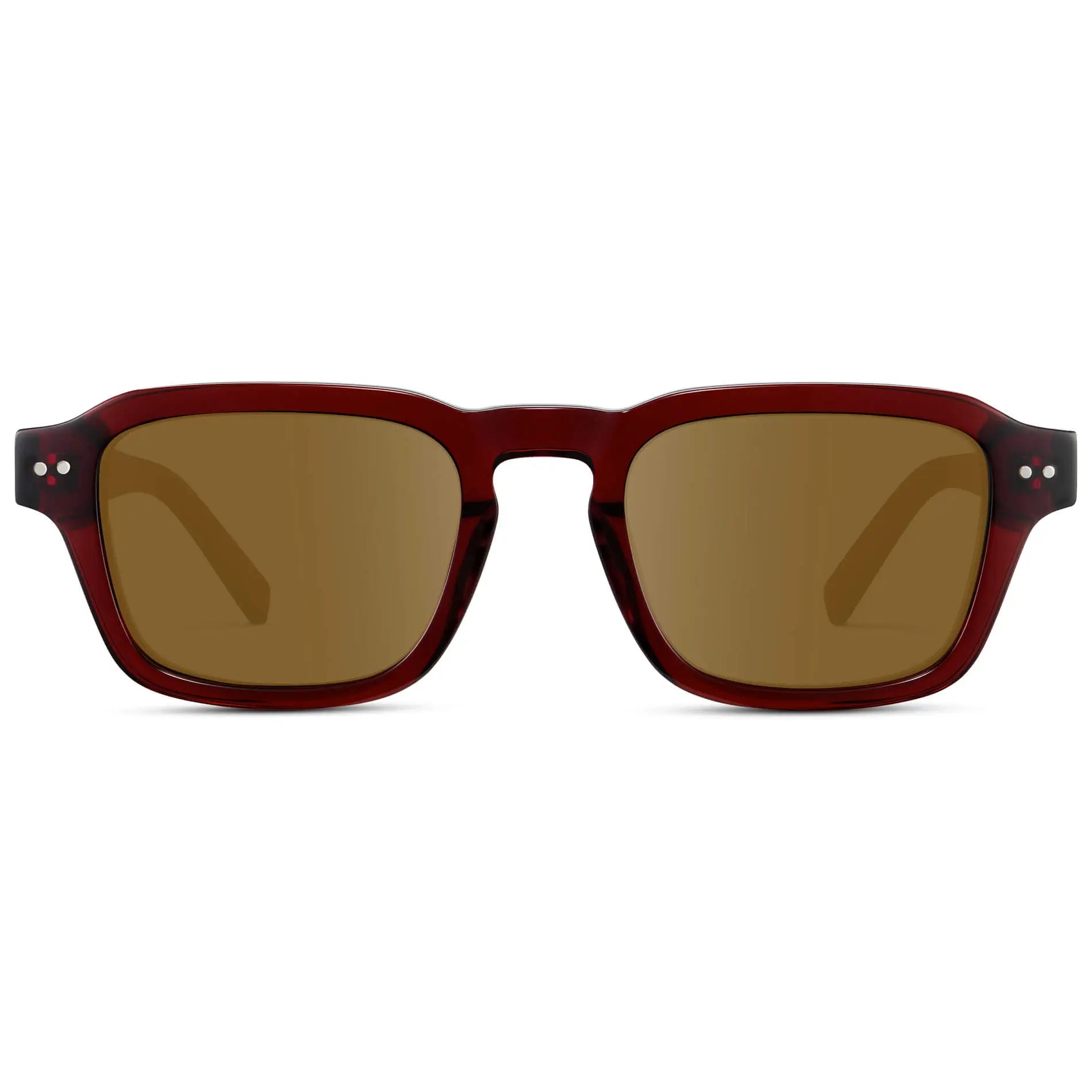 Red Garnet / Amber || Men's Rectangular Prescription Sunglasses with Red Acetate Frame and Brown Prescription Lens