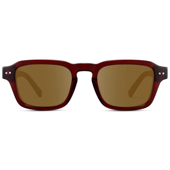 Red Garnet / Amber Lens || Men's Rectangular Prescription Sunglasses with Red Acetate Frame and Brown Prescription Lens