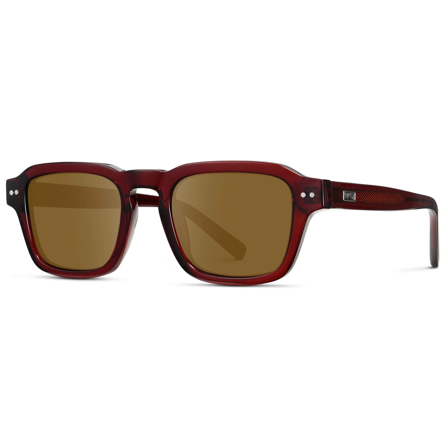 Red Garnet / Amber Lens || Men's Rectangular Prescription Sunglasses with Red Acetate Frame and Brown Prescription Lens
