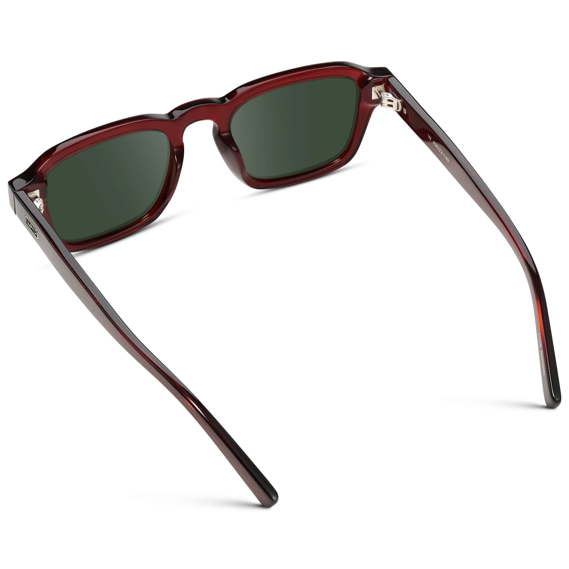 Red Garnet / G15 Lens || Men's Rectangular Prescription Sunglasses with Red Acetate Frame and Green Prescription Lens