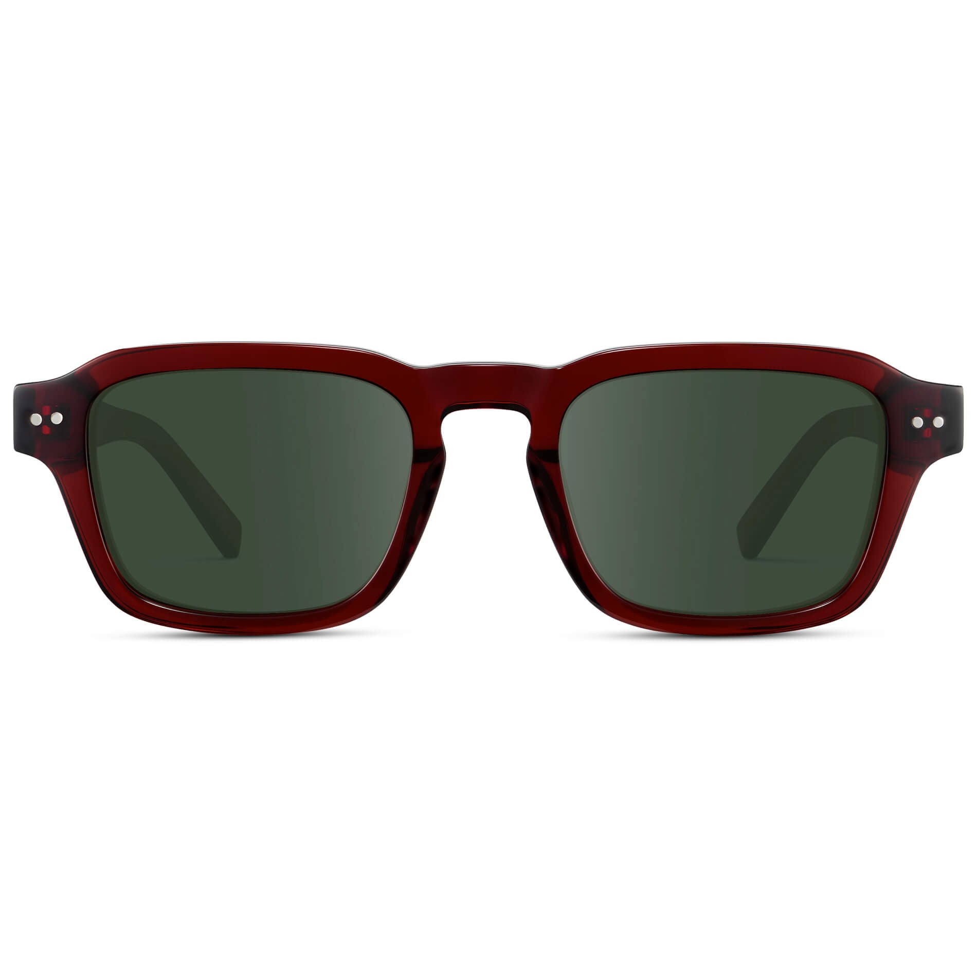 Red Garnet / G15 Lens || Men's Rectangular Prescription Sunglasses with Red Acetate Frame and Green Prescription Lens