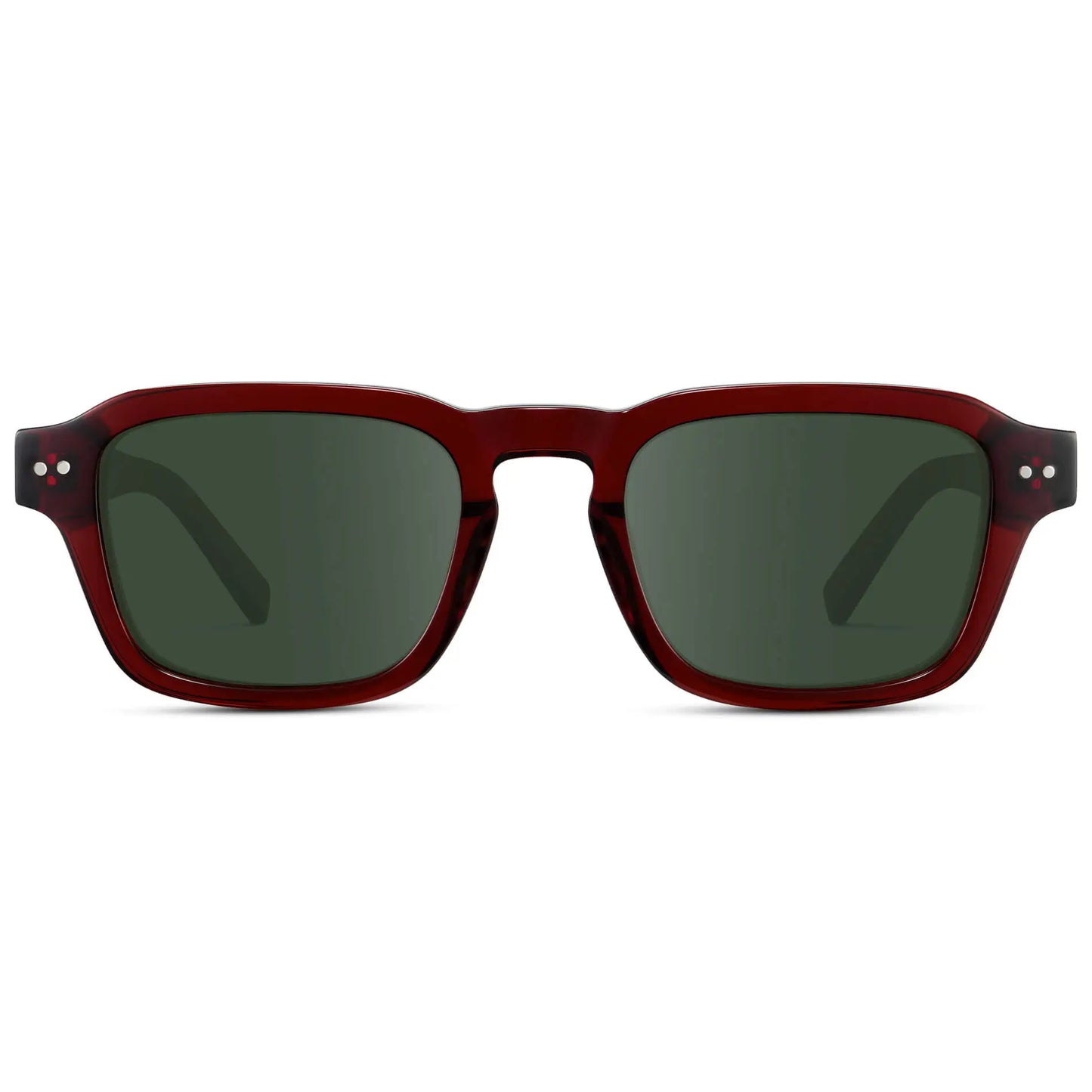 Red Garnet / G15 || Men's Rectangular Prescription Sunglasses with Red Acetate Frame and Green Prescription Lens