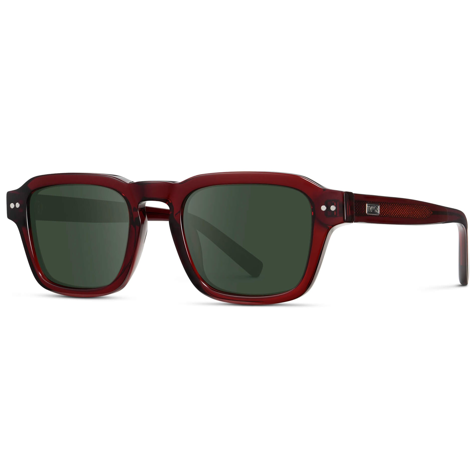 Red Garnet / G15 Lens || Men's Rectangular Prescription Sunglasses with Red Acetate Frame and Green Prescription Lens