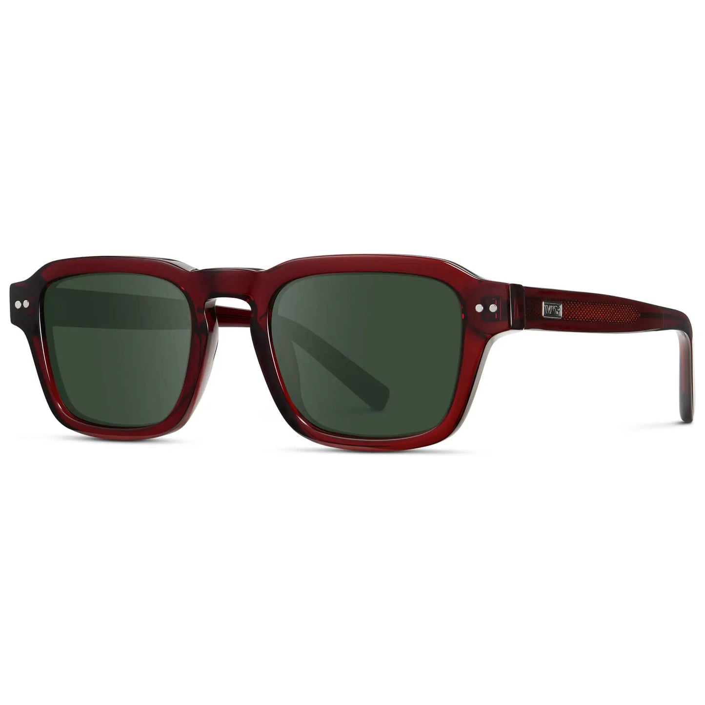 Red Garnet / G15 || Men's Rectangular Prescription Sunglasses with Red Acetate Frame and Green Prescription Lens