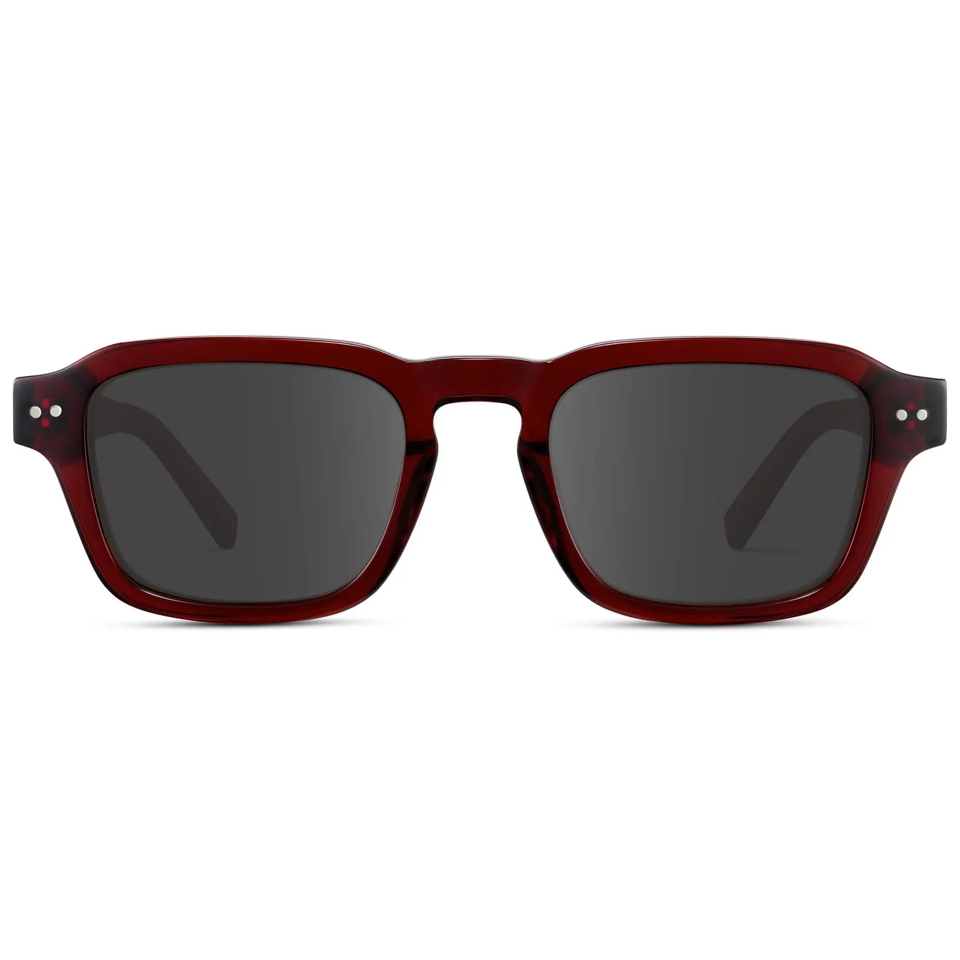 Red Garnet / Grey || Men's Rectangular Prescription Sunglasses with Red Acetate Frame and Grey Prescription Lens