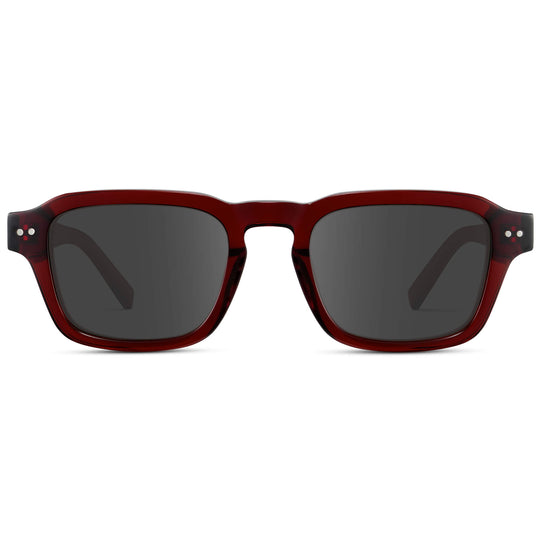 Red Garnet / Grey Lens || Men's Rectangular Prescription Sunglasses with Red Acetate Frame and Grey Prescription Lens