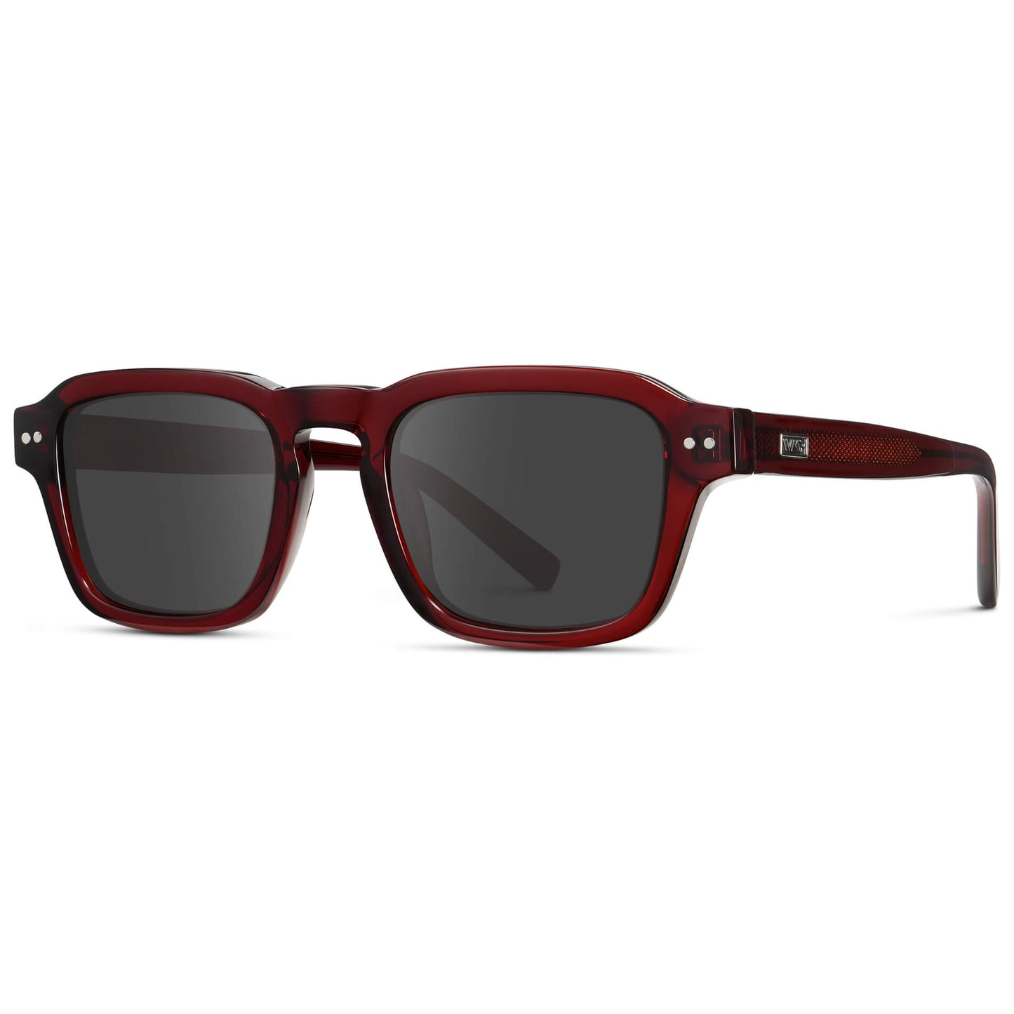 Red Garnet / Grey Lens || Men's Rectangular Prescription Sunglasses with Red Acetate Frame and Grey Prescription Lens