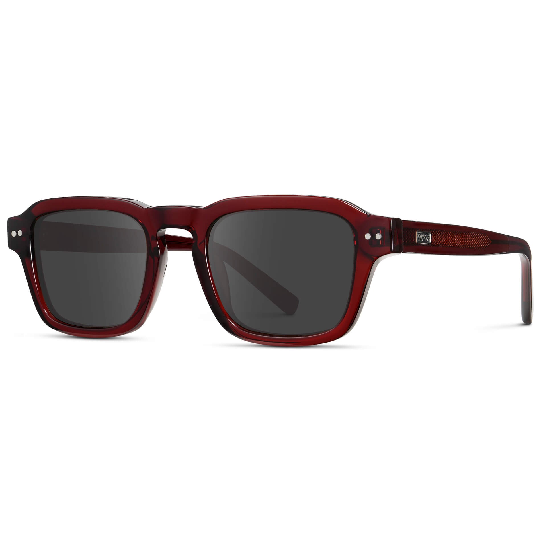 Red Garnet / Grey Lens || Men's Rectangular Prescription Sunglasses with Red Acetate Frame and Grey Prescription Lens