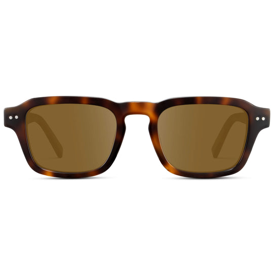 Havana Tortoise / Amber Lens || Men's Rectangular Prescription Sunglasses with Brown Tortoise Acetate Frame and Brown Prescription Lens