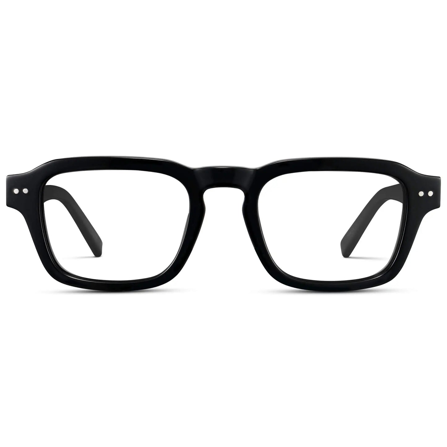 Black || Men's Rectangular Prescription Eyeglasses with Black Acetate Frame and Clear Prescription Lenses on a white background
