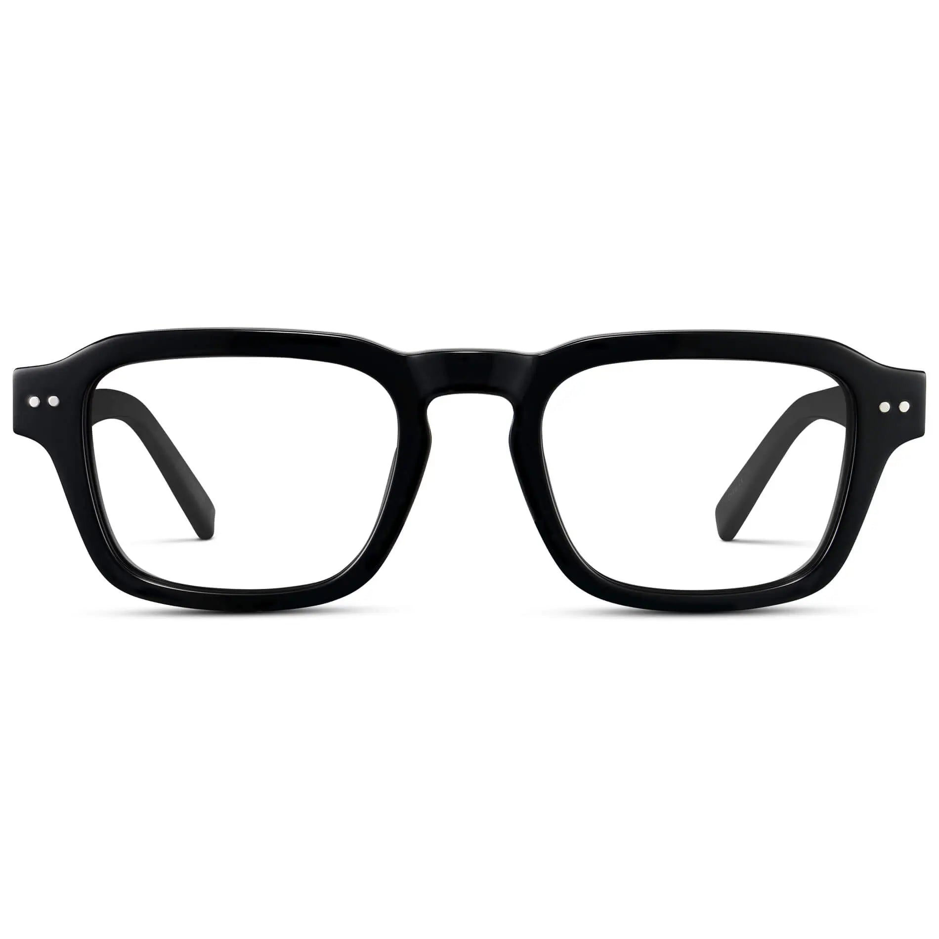 Black || Men's Rectangular Prescription Eyeglasses with Black Acetate Frame and Clear Prescription Lenses on a white background