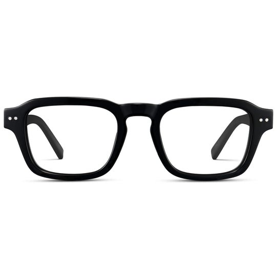 Black || Men's Rectangular Prescription Eyeglasses with Black Acetate Frame and Clear Prescription Lenses