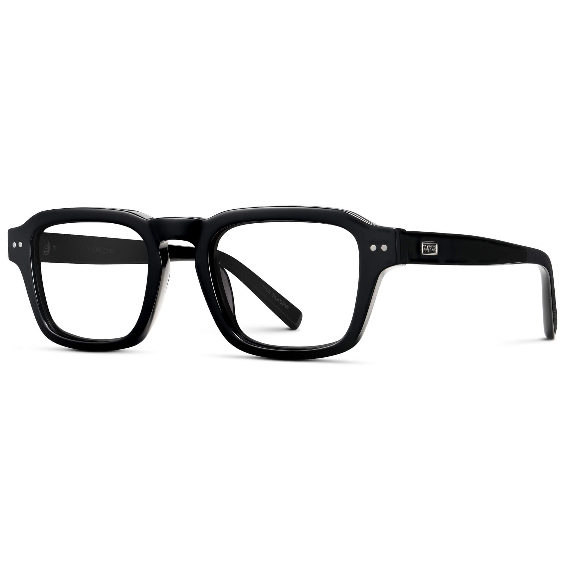 Black || Men's Rectangular Prescription Eyeglasses with Black Acetate Frame and Clear Prescription Lenses