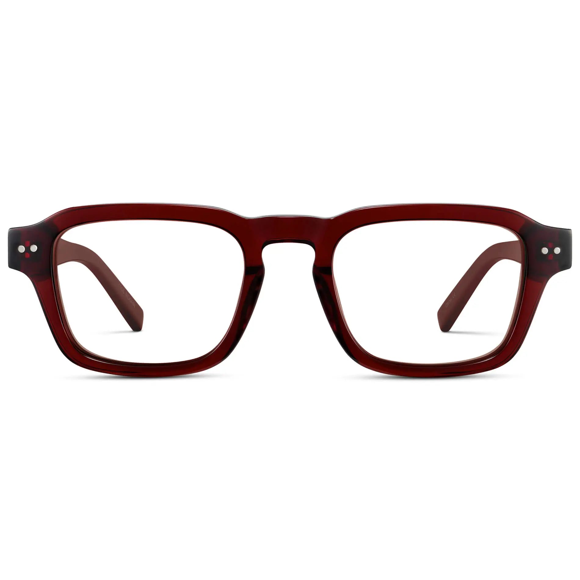 Red Garnet || Men's Rectangular Prescription Eyeglasses with Red Garnet Acetate Frame and Clear Prescription Lenses on a white background