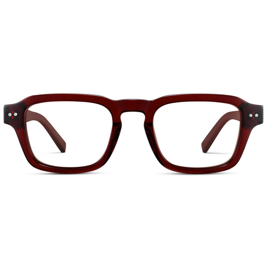 Red Garnet || Men's Rectangular Prescription Eyeglasses with Red Acetate Frame and Clear Prescription Lenses