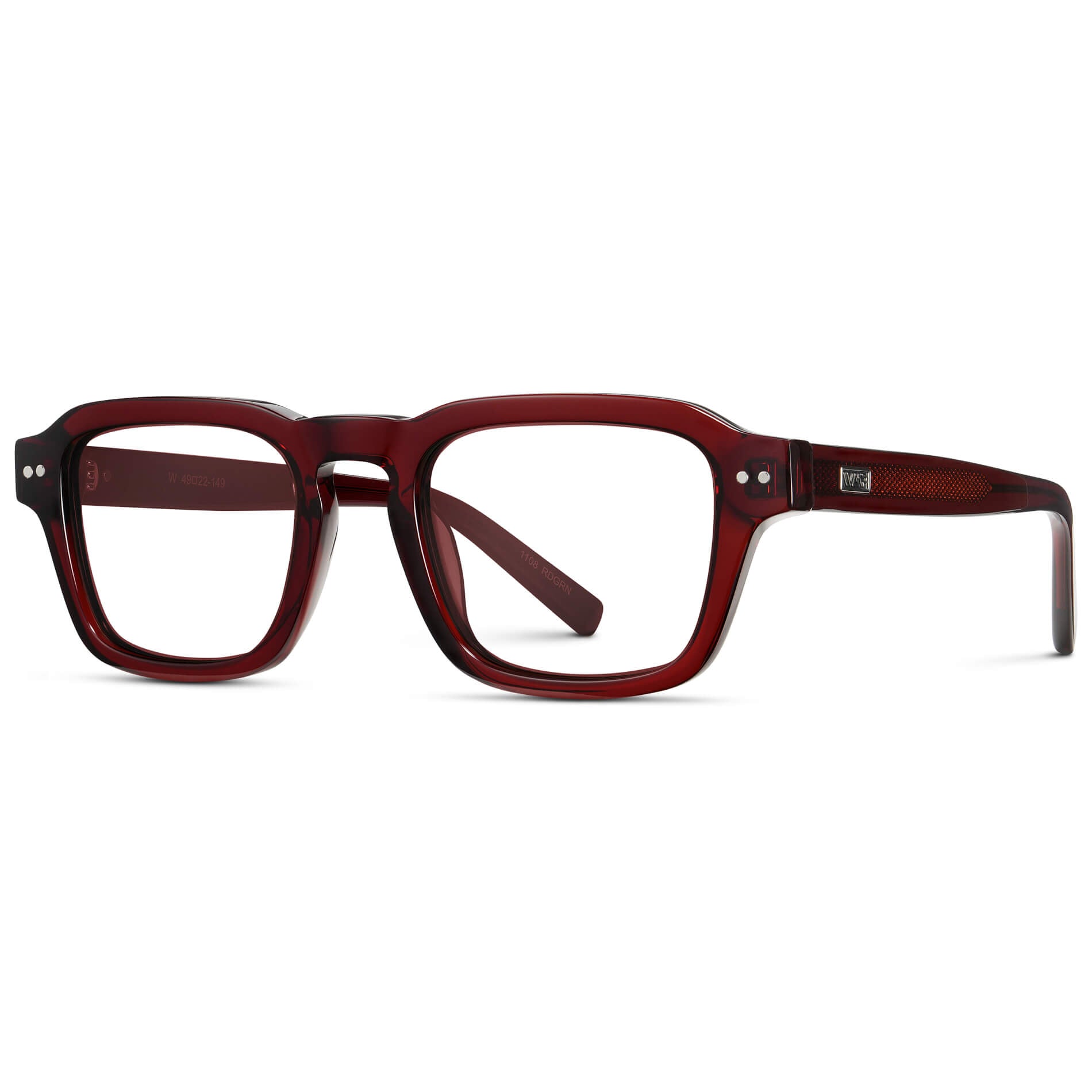 Red Garnet || Men's Rectangular Prescription Eyeglasses with Red Acetate Frame and Clear Prescription Lenses