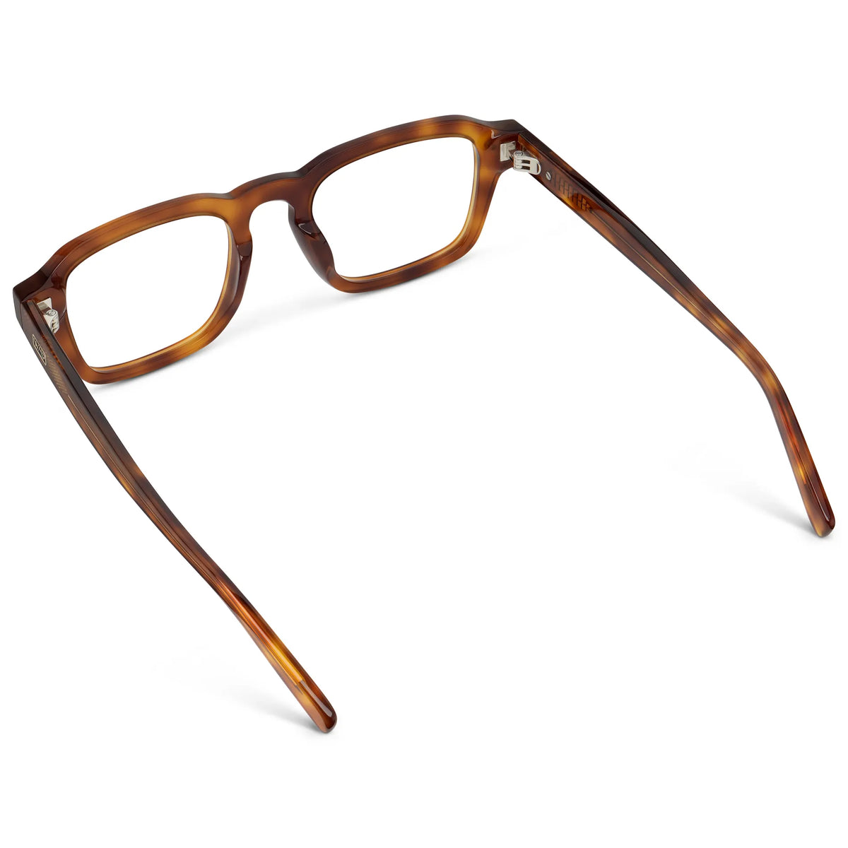 Saddlewood Tortoise || Back view of Men's Rectangular Prescription Eyeglasses with Saddlewood Tortoise Frame and Clear Prescription Lenses on a white background