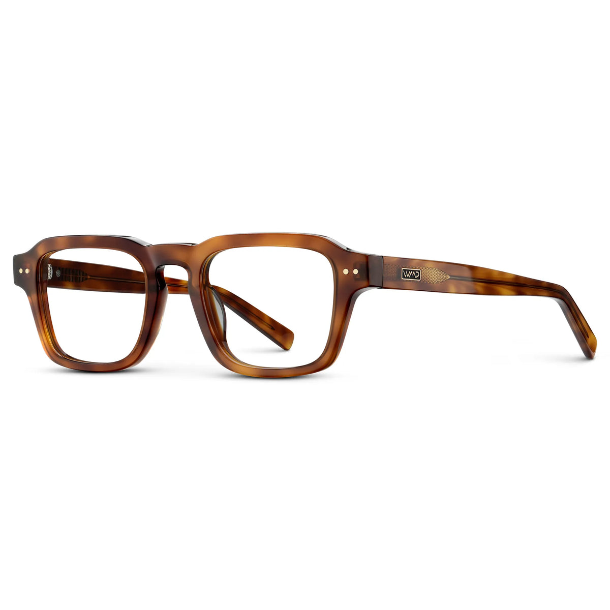 Saddlewood Tortoise || Side view of Men's Rectangular Prescription Eyeglasses with Saddlewood Tortoise Frame and Clear Prescription Lenses on a white background