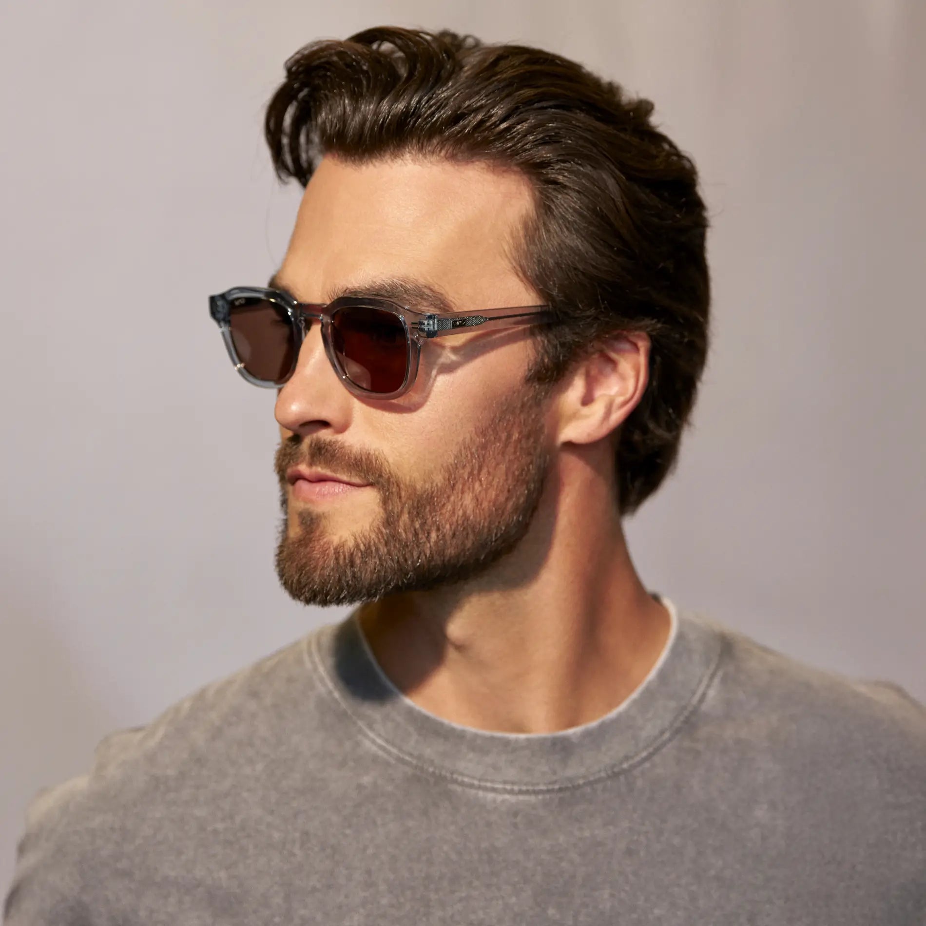 Denim Blue / Brown Lens || Men's Geometric Square Polarized Sunglasses with Blue Acetate Frame and Brown Lens