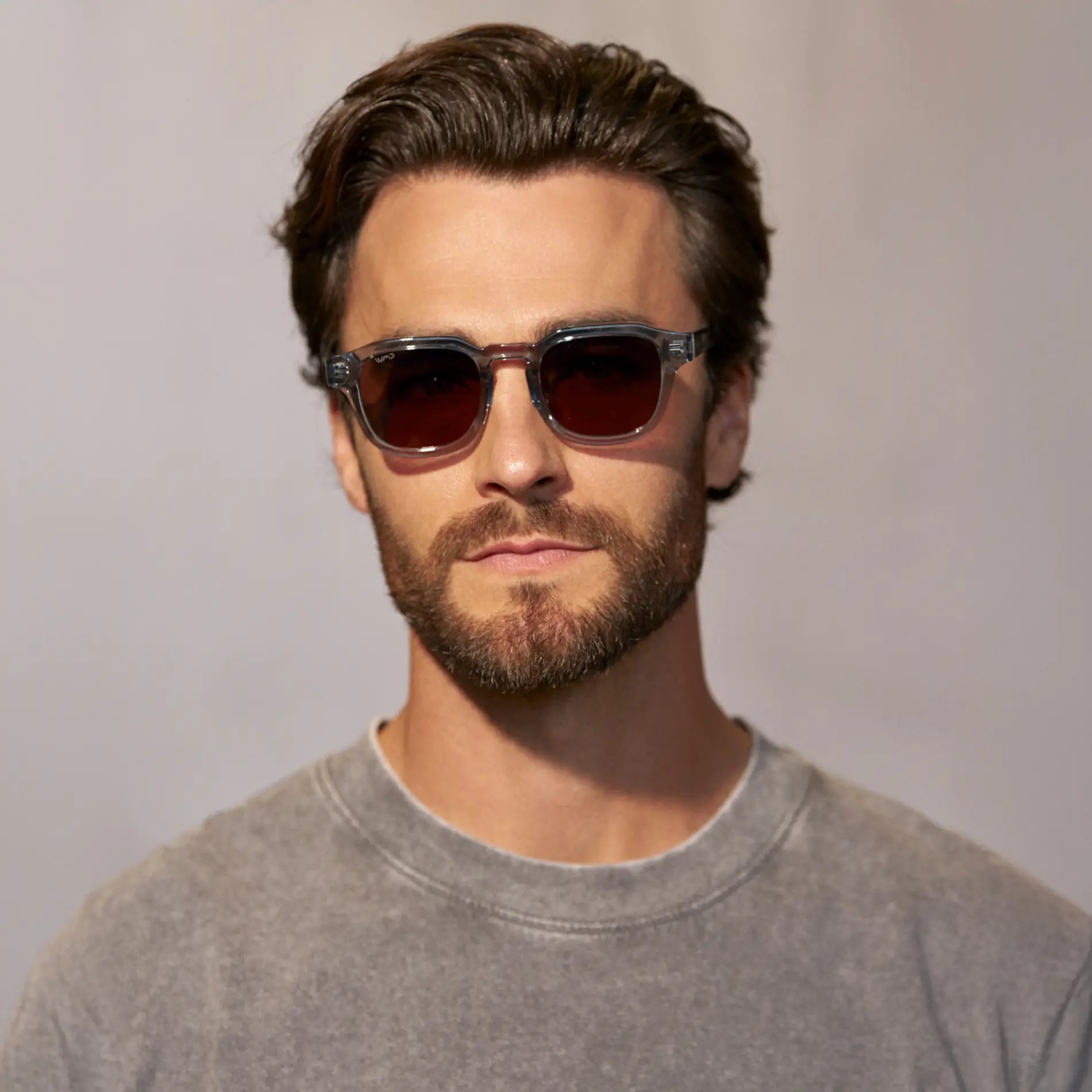 Denim Blue / Brown Lens || Men's Geometric Square Polarized Sunglasses with Blue Acetate Frame and Brown Lens