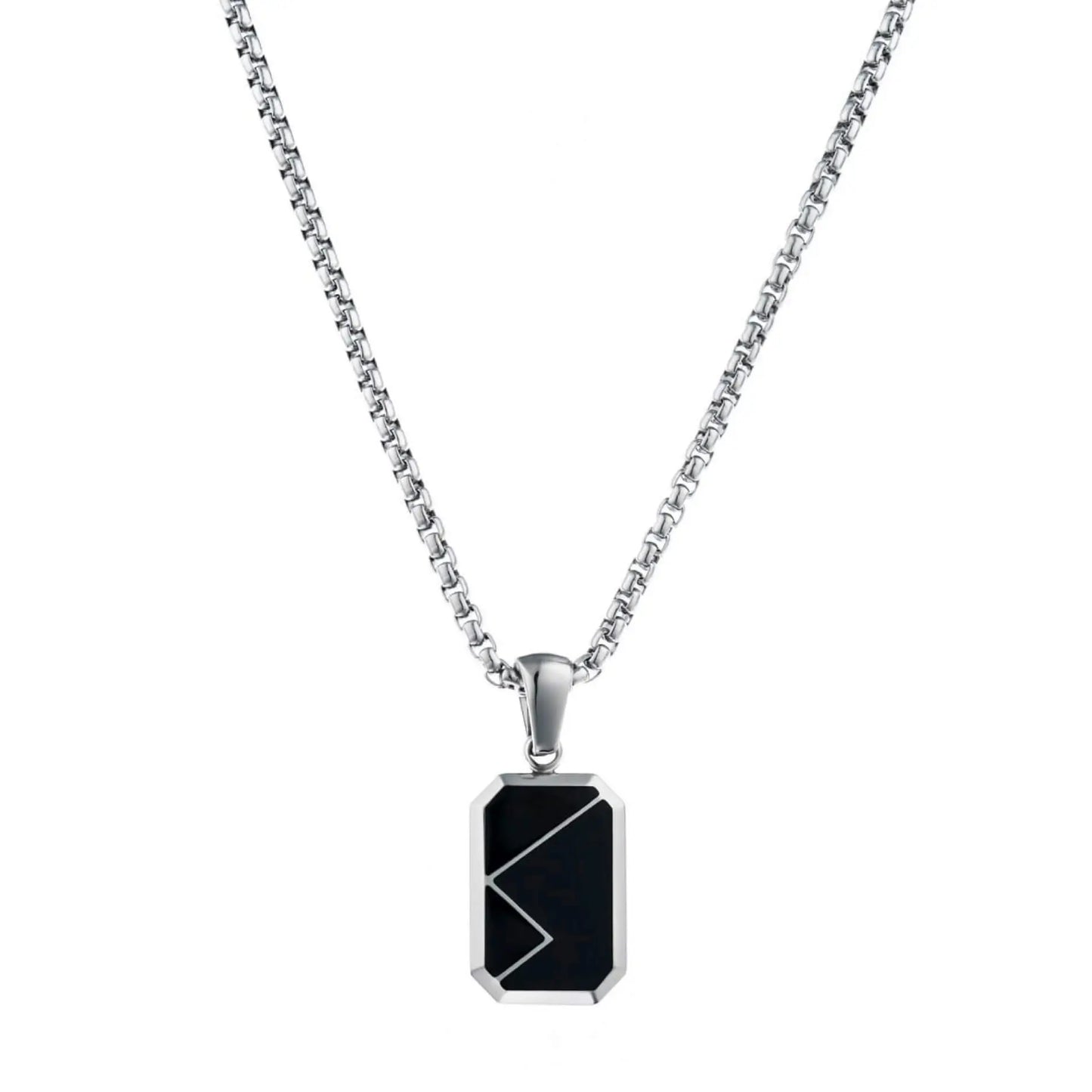 Silver / Dusk Black Pendant || Handmade Geometric Polished Silver Stainless Steel Rectangular Black Pendant Necklace