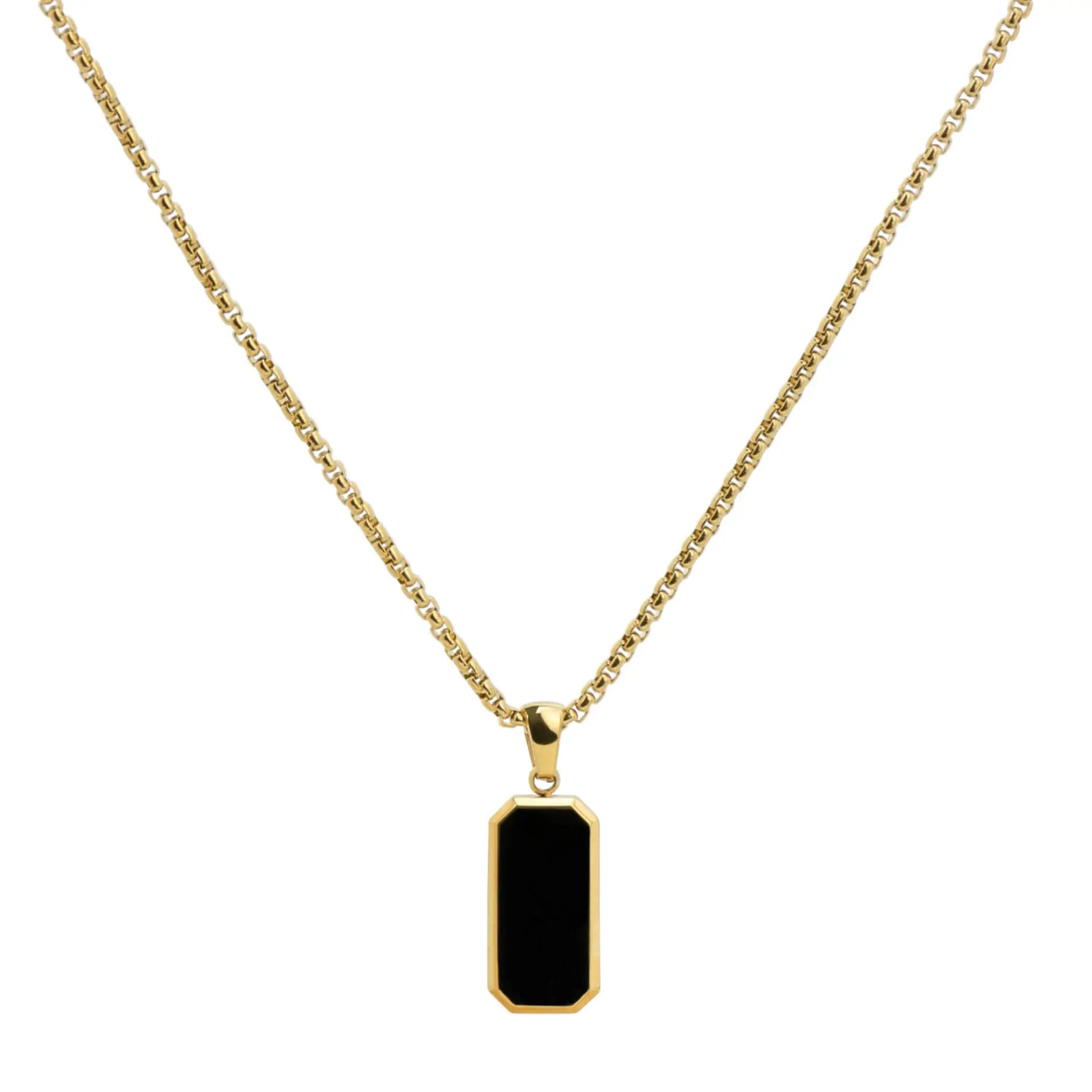 Gold / Dusk Black Pendant || Men's Black Porcelain Stone Pendant Necklace with Gold Rolo Box Chain