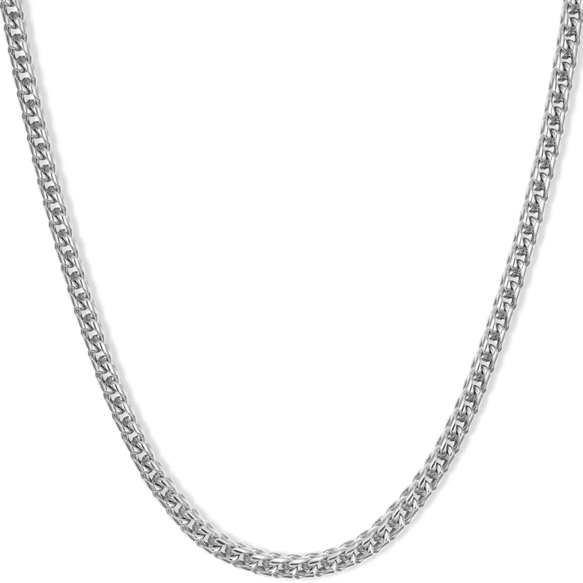 Silver / 22" || Silver Block Chain Necklace on a white background