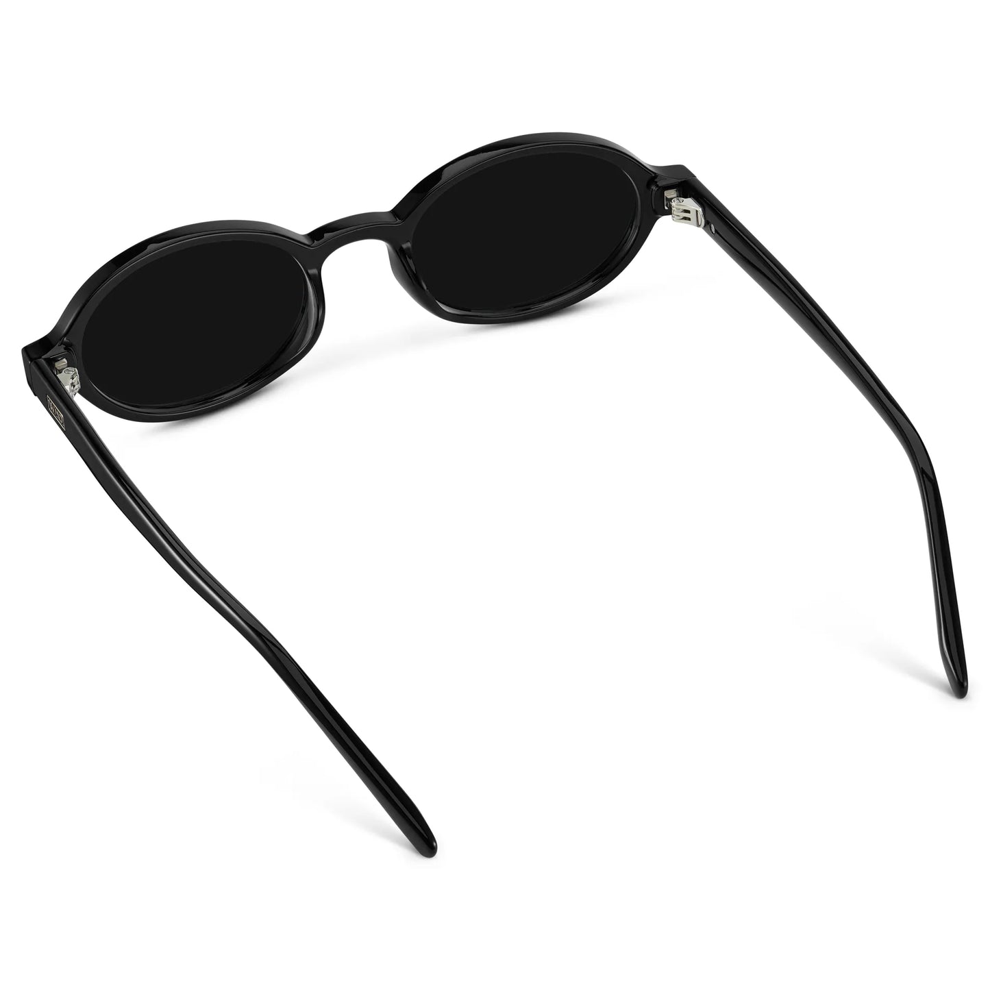 Black / Triple Black Lens || Back view of Women's Slim Oval Sunglasses with Black Frame and Black Lens on a white background