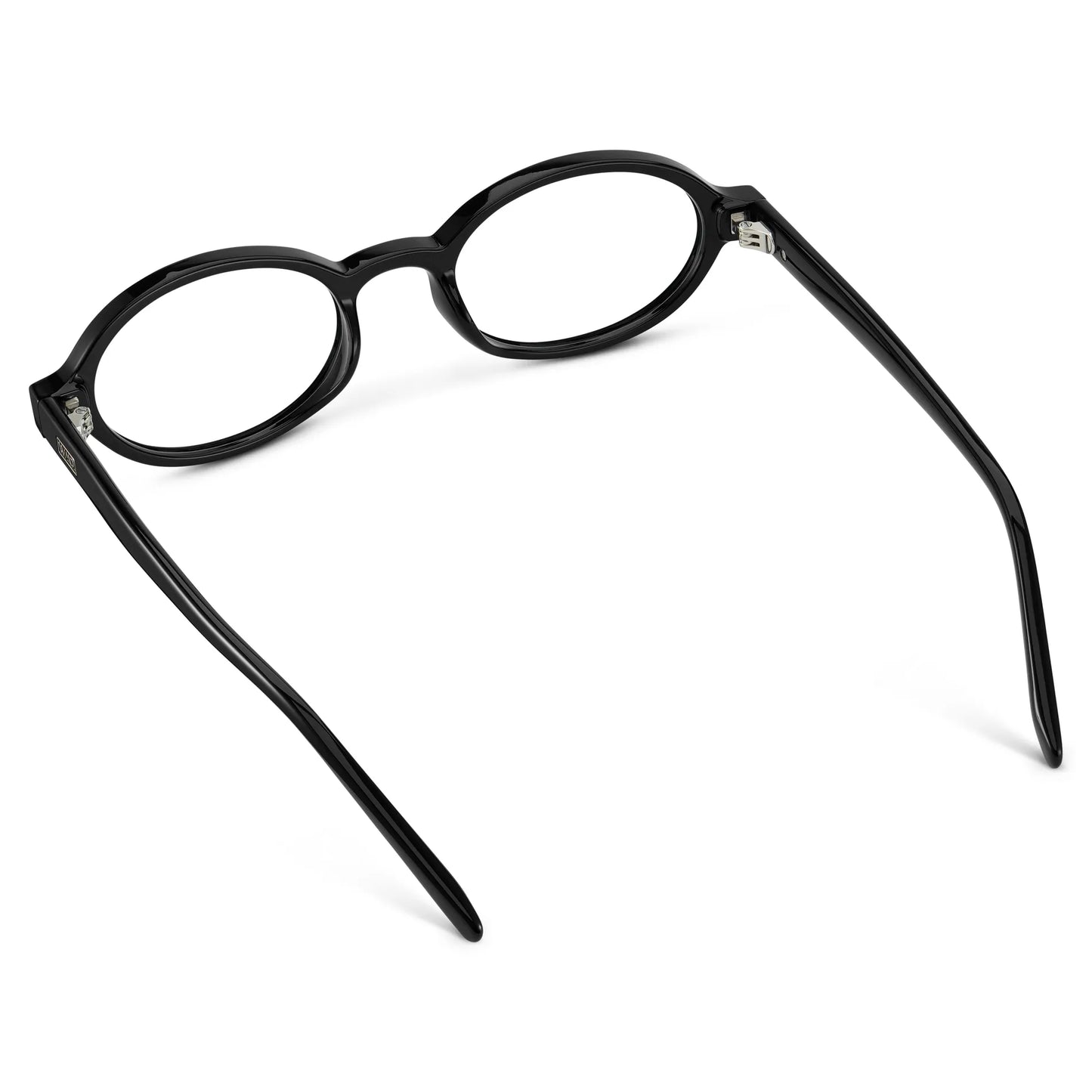 Black || Back view of Women's Slim Oval Prescription Glasses with Black Frame and Clear Lens on a white background