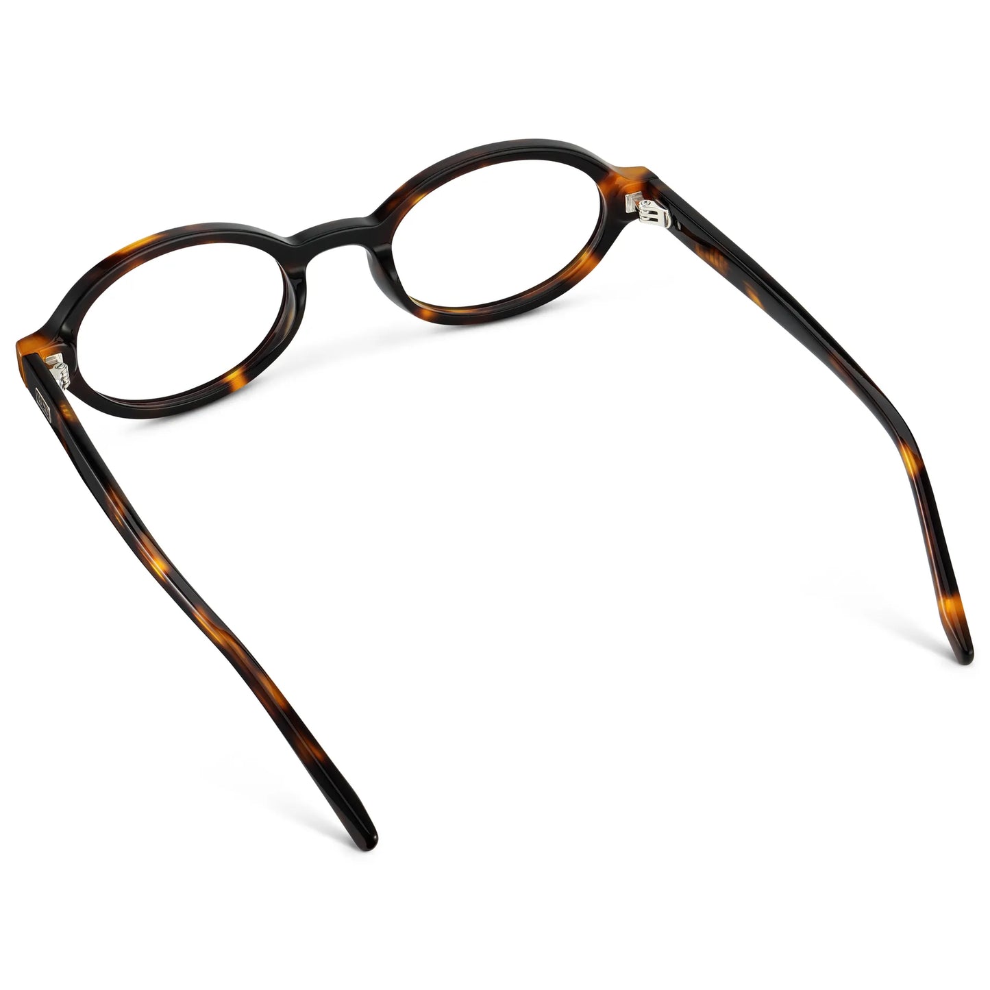 Brown Tortoise || Back view of Women's Slim Oval Prescription Glasses with Brown Tortoise Frame and Clear Lens on a white background