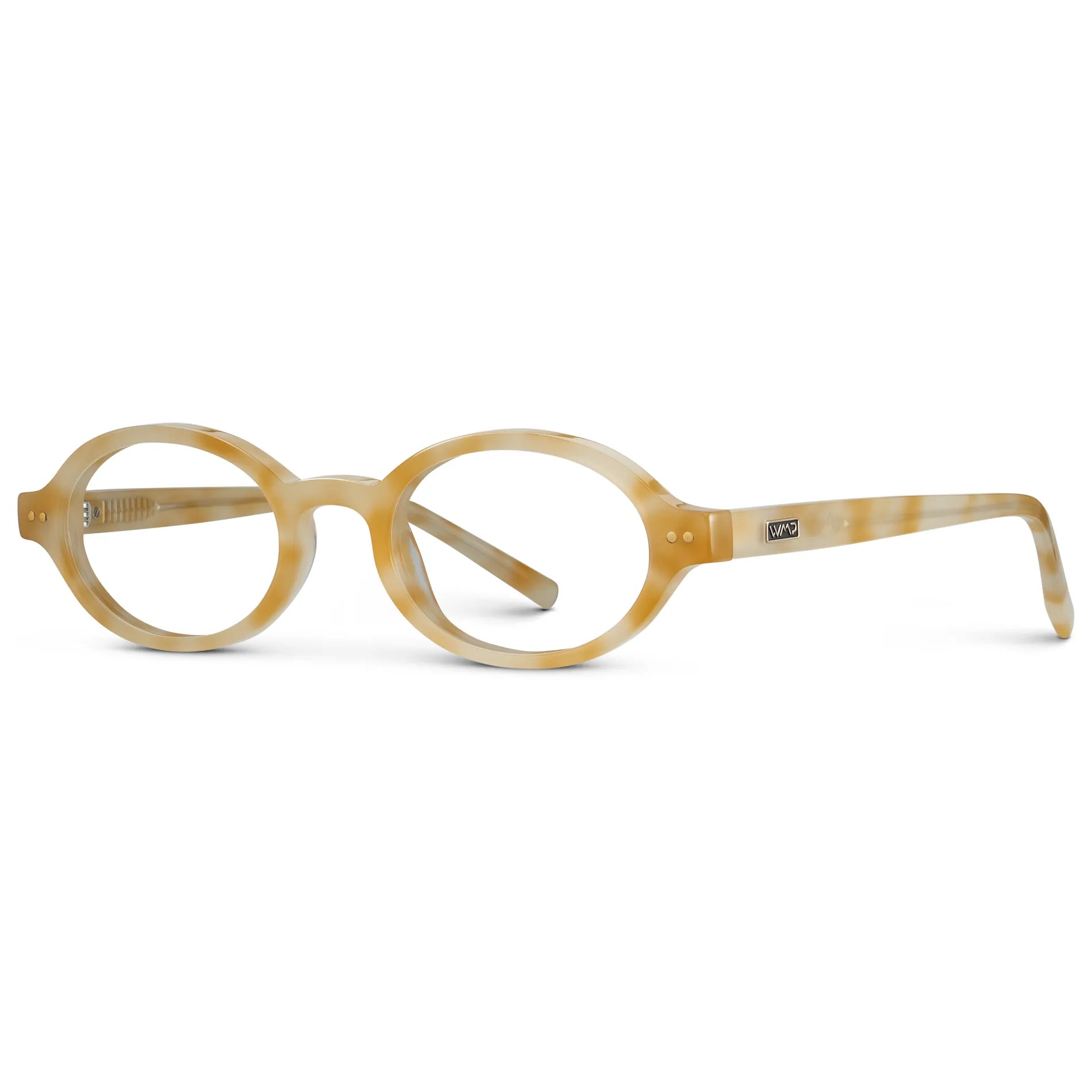 Butter Tortoise || Side view of Women's Slim Oval Prescription Glasses with Butter Tortoise Frame and Clear Lens on a white background