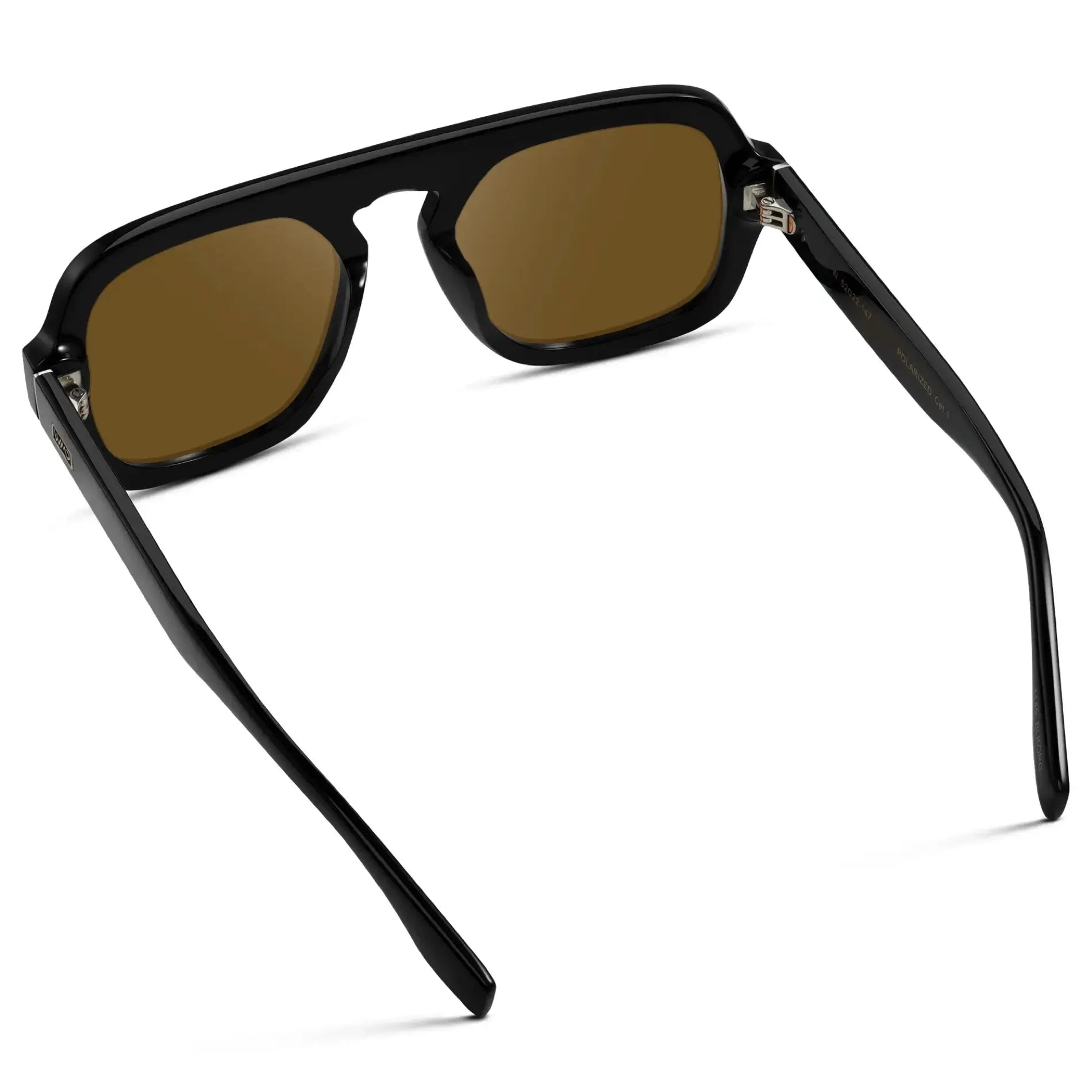 Black / Amber || Back view of Women's Oversized Aviator Prescription Sunglasses with Black Frame and Amber Lenses on a white background