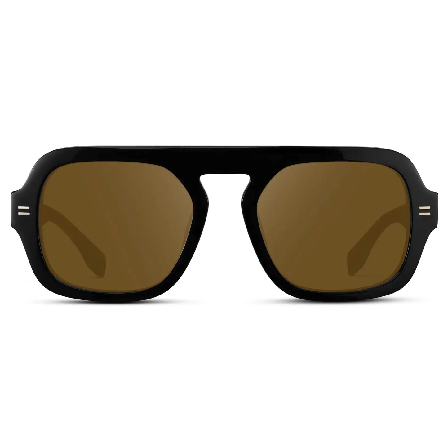 Black / Amber || Women's Oversized Aviator Prescription Sunglasses with Black Frame and Amber Lenses on a white background