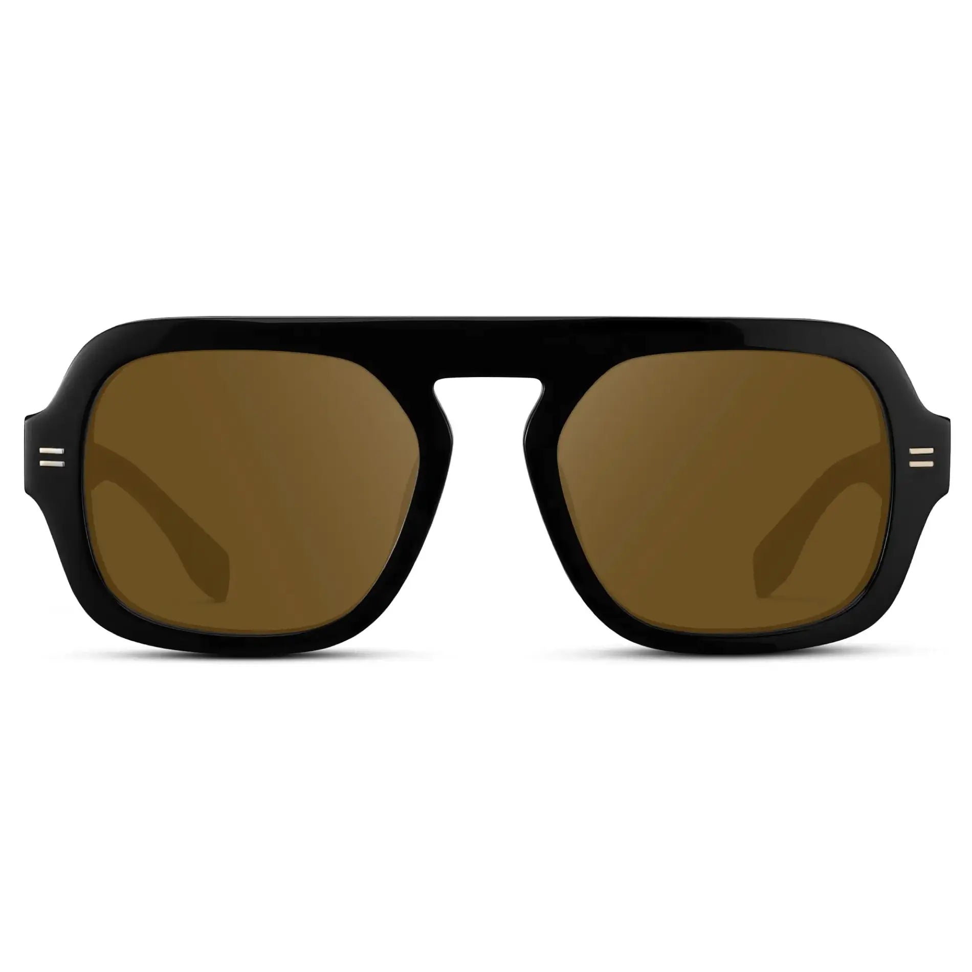 Black / Amber || Women's Oversized Aviator Prescription Sunglasses with Black Frame and Amber Lenses on a white background